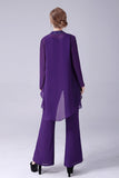 Violet Manches Longues 3 Pièces Mère de la Mariée Pantalons Costumes