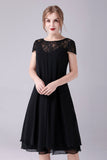 Noir A-ligne Cap Manches Longueur Genou Mère de la Robe De La Mariée