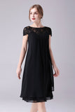 Noir A-ligne Cap Manches Longueur Genou Mère de la Robe De La Mariée