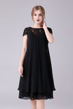 Noir A-ligne Cap Manches Longueur Genou Mère de la Robe De La Mariée