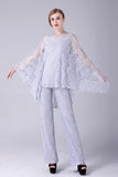 Argent 3 Pièces Manches Longues Mère de la Mariée Pantalon Costumes