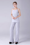 Argent 3 Pièces Manches Longues Mère de la Mariée Pantalon Costumes