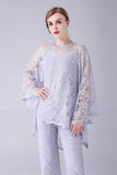 Argent 3 Pièces Manches Longues Mère de la Mariée Pantalon Costumes