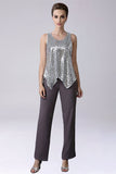 Costumes pantalon 3 pièces à paillettes crépuscules mère de la mariée