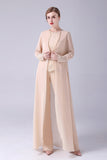 Champagne Long Coat 3 Pièces Mère de la mariée Pantalon Costumes