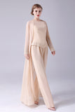 Champagne Long Coat 3 Pièces Mère de la mariée Pantalon Costumes
