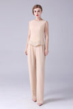 Champagne Long Coat 3 Pièces Mère de la mariée Pantalon Costumes