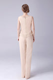 Champagne Long Coat 3 Pièces Mère de la mariée Pantalon Costumes