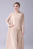 Champagne Long Coat 3 Pièces Mère de la mariée Pantalon Costumes