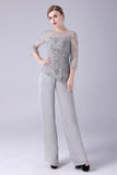 Argent 2 Pièces Slim Élégant Mère De La Mariée Pantalon Costumes
