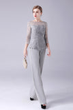 Argent 2 Pièces Slim Élégant Mère De La Mariée Pantalon Costumes