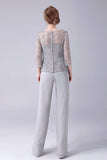 Argent 2 Pièces Slim Élégant Mère De La Mariée Pantalon Costumes