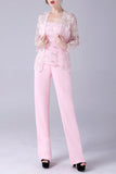 Rose 3 Pièces Dentelle Manteau Mère de la Mariée Pantalon Costumes