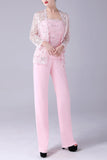 Rose 3 Pièces Dentelle Manteau Mère de la Mariée Pantalon Costumes