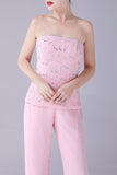 Rose 3 Pièces Dentelle Manteau Mère de la Mariée Pantalon Costumes