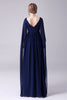 Charger l&#39;image dans la galerie, Robe de mariée en mousseline de soie bleu marine à col en V longueur au sol avec plissée