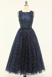 Robe de bal en tulle marine scintillante