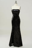 Robe de bal de sirène à paillettes noire