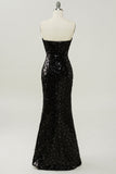 Robe de bal de sirène à paillettes noire