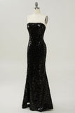 Robe de bal de sirène à paillettes noire