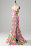 Robe De Soirée sirène scintillante rose vif avec fente