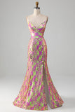 Robe De Soirée sirène scintillante rose vif avec fente