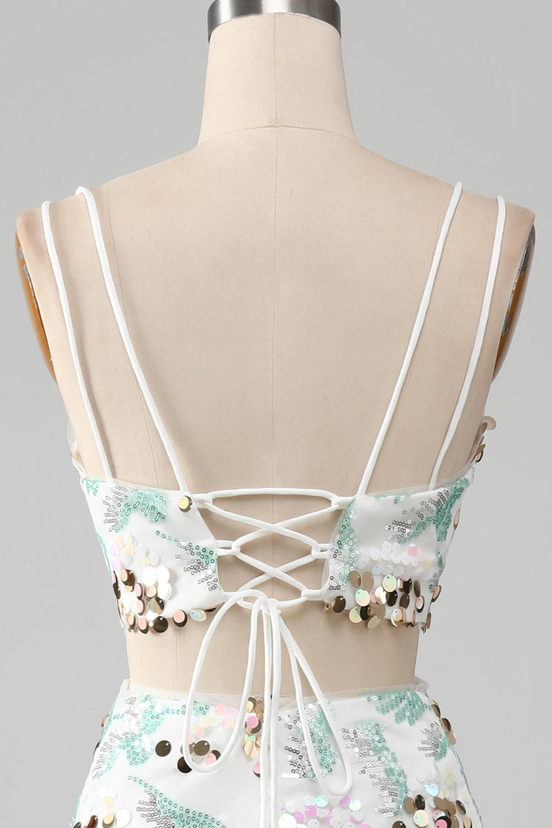 Charger l&#39;image dans la galerie, Robe de Soirée sirène scintillante blanche deux pièces avec fente