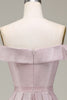 Charger l&#39;image dans la galerie, Robe de Soirée scintillante rose gris à épaules dénudées avec plis