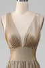Charger l&#39;image dans la galerie, Robe de bal dorée à col en V scintillante avec fente