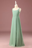 Matcha Col carré Sans manches Robe de demoiselle d'honneur junior trapèze en mousseline de soie
