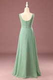 Matcha Col carré Sans manches Robe de demoiselle d'honneur junior trapèze en mousseline de soie
