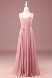 Robe de demoiselle d'honneur junior plissée longue en mousseline de soie Rose poussiéreuse