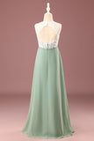 Matcha A-line Longueur du sol Col rond Sans manches Robe de demoiselle d'honneur junior