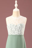 Matcha A-line Longueur du sol Col rond Sans manches Robe de demoiselle d'honneur junior
