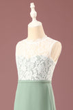 Matcha A-line Longueur du sol Col rond Sans manches Robe de demoiselle d'honneur junior