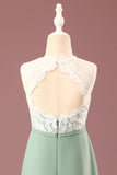 Matcha A-line Longueur du sol Col rond Sans manches Robe de demoiselle d'honneur junior