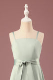 Matcha A-ligne Satin Bretelles Spaghetti Longue Robe De Demoiselle D'honneur Junior