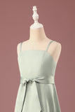 Matcha A-ligne Satin Bretelles Spaghetti Longue Robe De Demoiselle D'honneur Junior