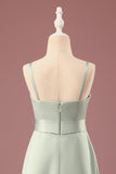 Matcha A-ligne Satin Bretelles Spaghetti Longue Robe De Demoiselle D'honneur Junior