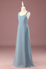 Charger l&#39;image dans la galerie, Robe de demoiselle d’honneur junior à col V en mousseline bleue Bleu gris