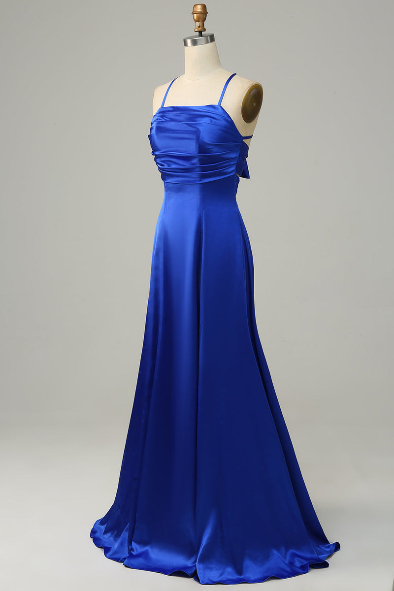 Charger l&#39;image dans la galerie, Robe de demoiselle d’honneur longue bleu royal Halter A Line