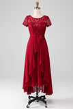 Paillettes asymétriques Bordeaux scintillant mère de robe de mariée avec Appliques