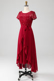 Bordeaux asymétrique paillettes scintillantes mère de robe de mariée avec Appliques