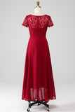 Bordeaux asymétrique paillettes scintillantes mère de robe de mariée avec Appliques