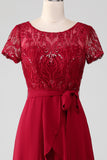 Bordeaux asymétrique paillettes scintillantes mère de robe de mariée avec Appliques
