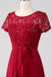 Bordeaux asymétrique paillettes scintillantes mère de robe de mariée avec Appliques