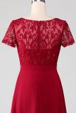 Bordeaux asymétrique paillettes scintillantes mère de robe de mariée avec Appliques