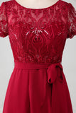 Bordeaux asymétrique paillettes scintillantes mère de robe de mariée avec Appliques