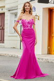 Fuchsia Mermaid Robe de soirée longue à épaules dénudées avec paillettes