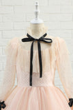 Blush Polka Dots Flower Girl Robe avec manches